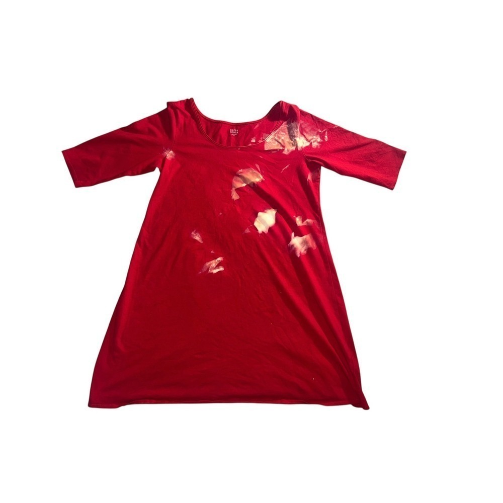 EILEEN FISHER Red Organic Cotton Crew Neck Sz M | Sustainable Minimalist Casua